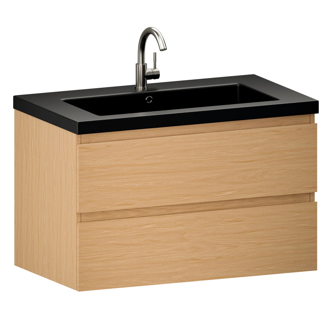 Badkamermeubel Sova - 80cm - Licht Eiken - Wastafel Zwart