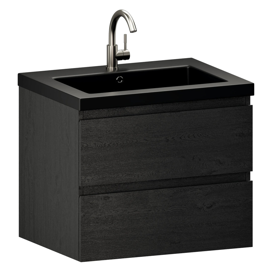 Badkamermeubel Karo - 60cm - Zwart Eiken - Wastafel Zwart