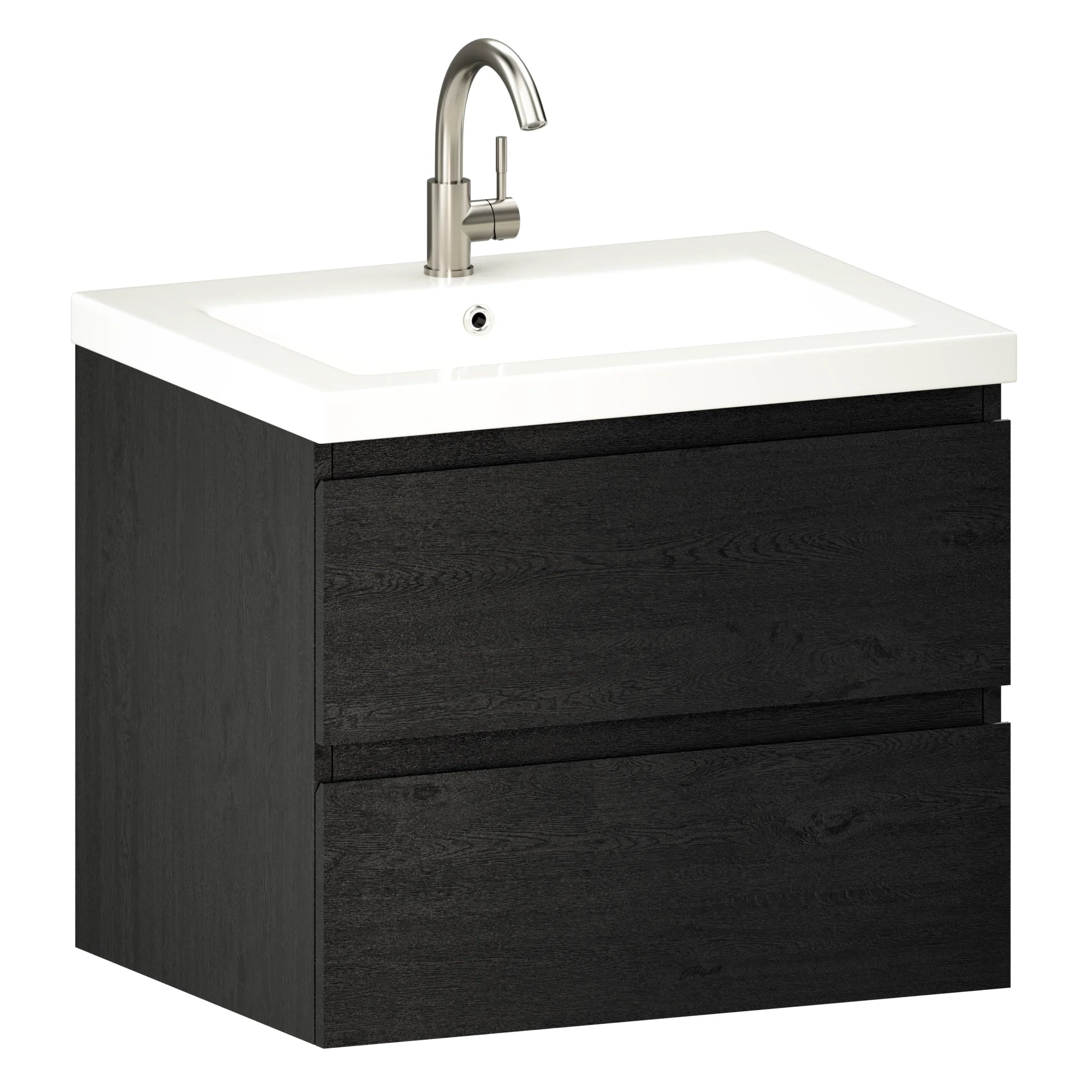 Badkamermeubel Karo - 60cm - Zwart Eiken - Wastafel Wit