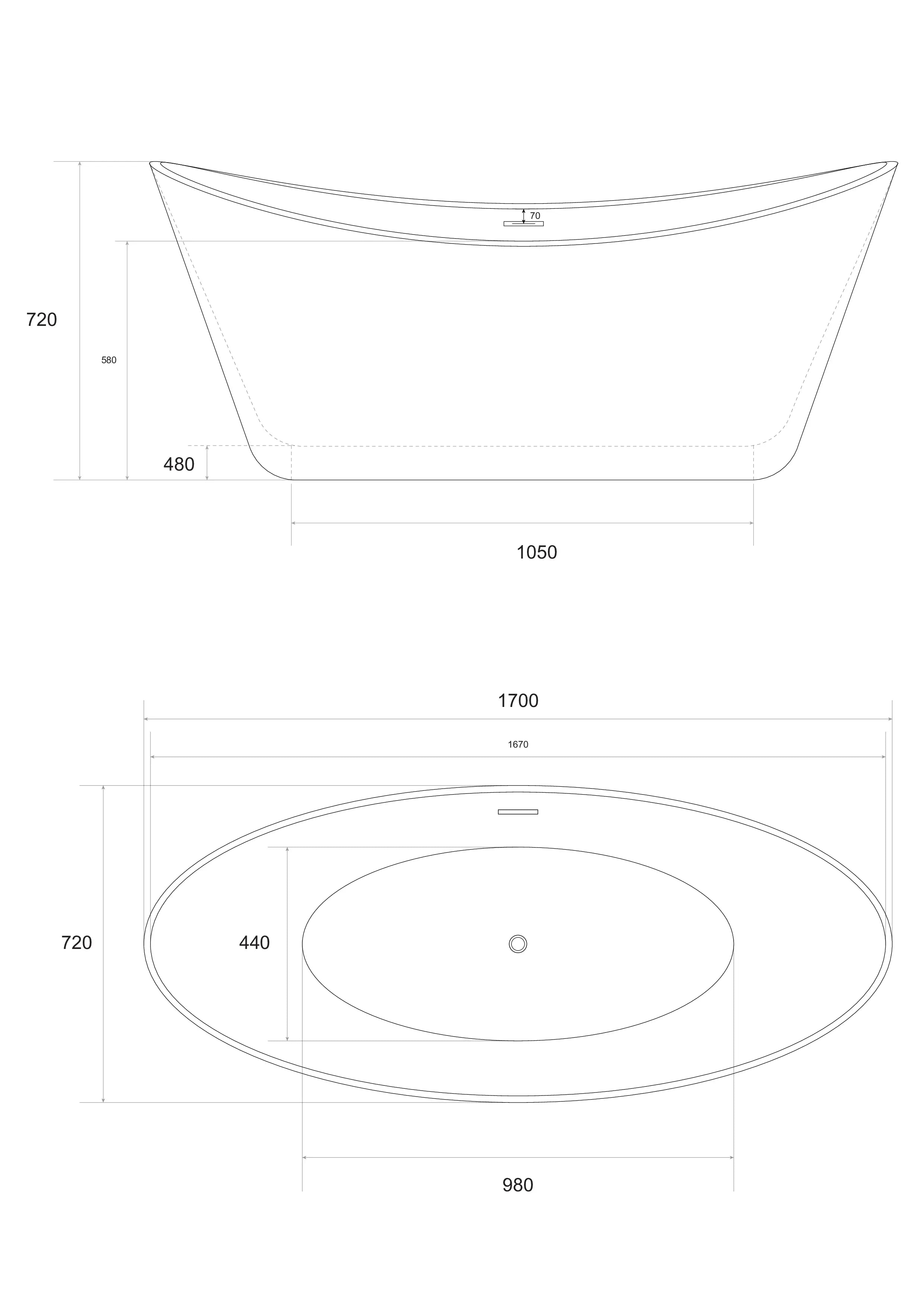 Vrijstaand bad Rhea - 170x75x73cm - Wit