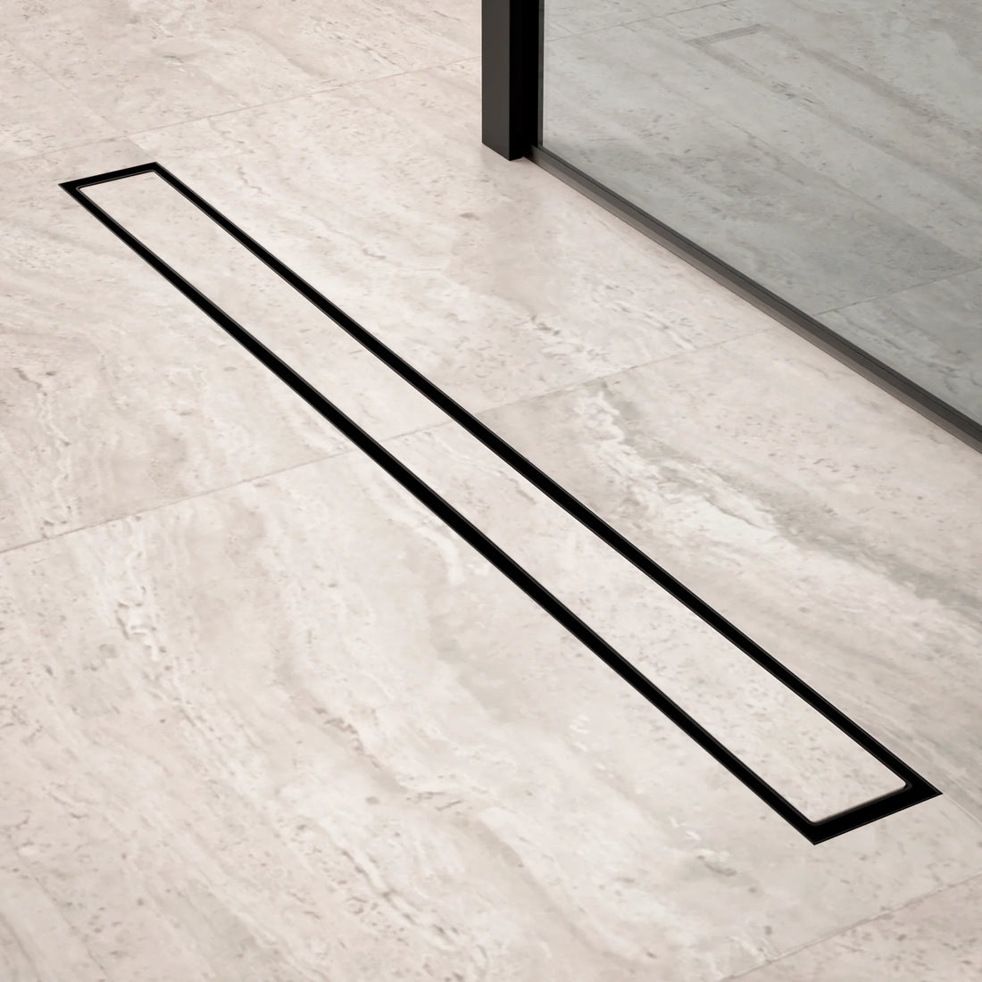 Douchegoot - 80cm - Mat Zwart - Tegelrooster - RVS - Met Flens