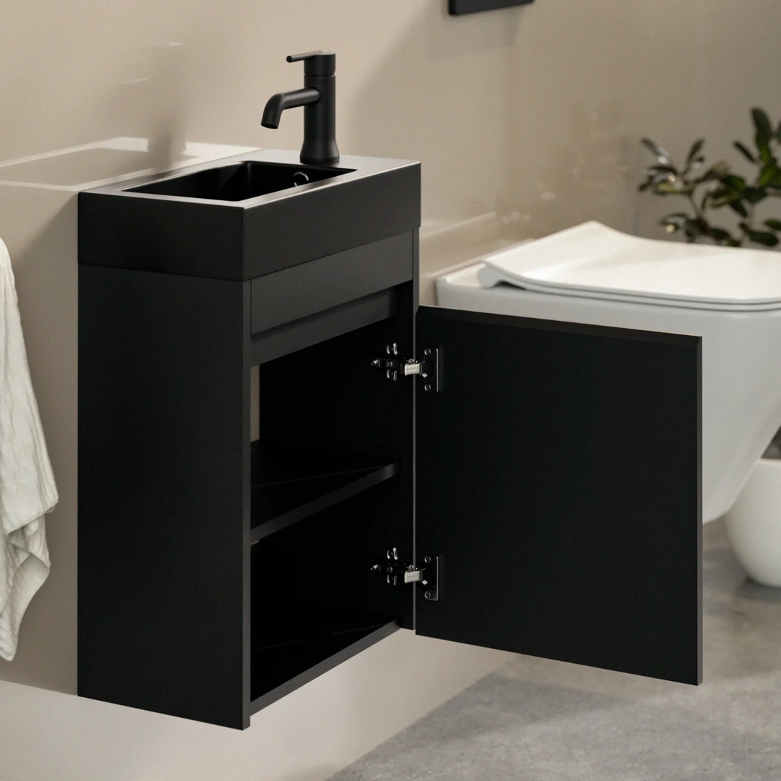 Toiletmeubel Elen - 40cm - Mat Zwart - Wastafel Zwart