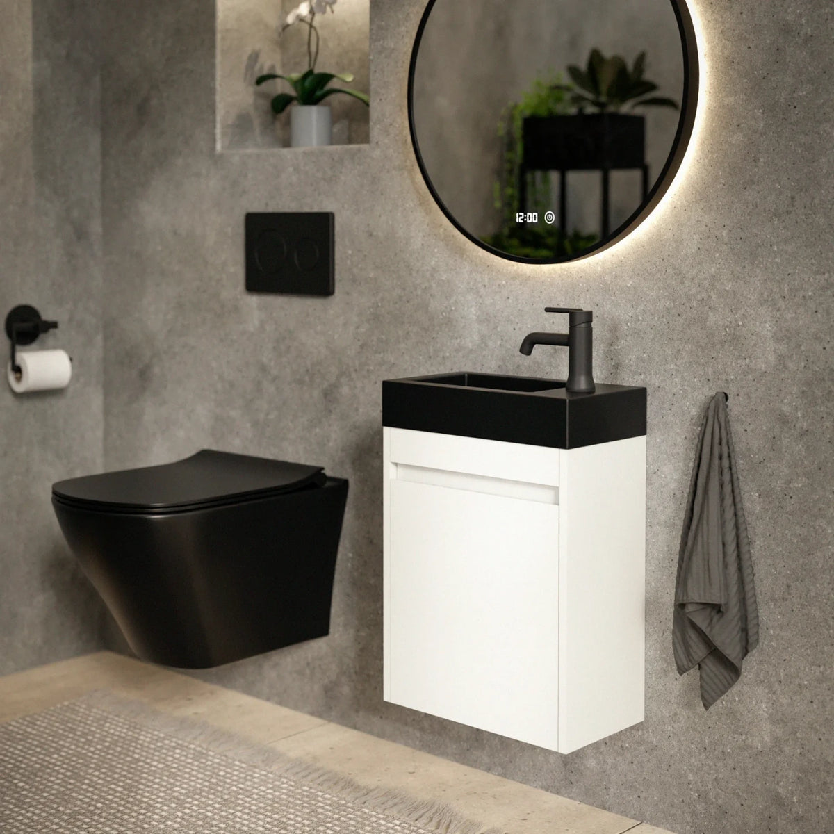 Toiletmeubel Elen - 40cm - Glanzend wit - Wastafel Zwart