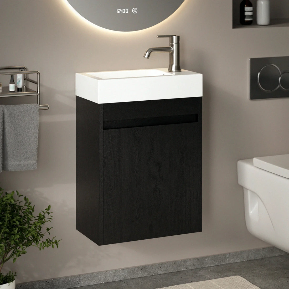 Toiletmeubel Vivo - 40cm - Zwart Eiken - Wastafel Wit