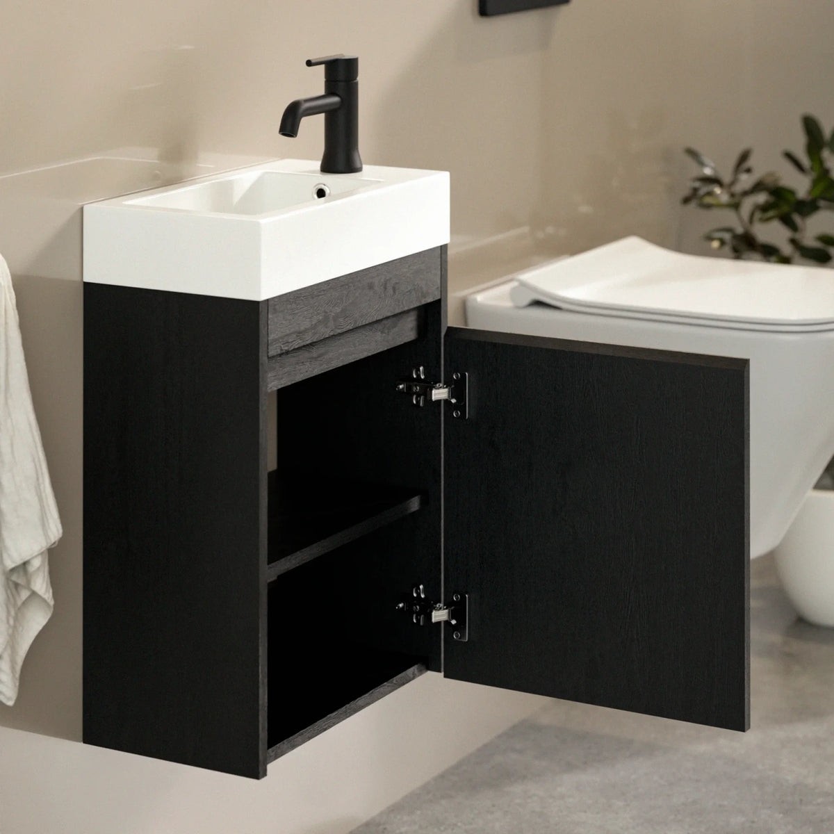 Toiletmeubel Vivo - 40cm - Zwart Eiken - Wastafel Wit