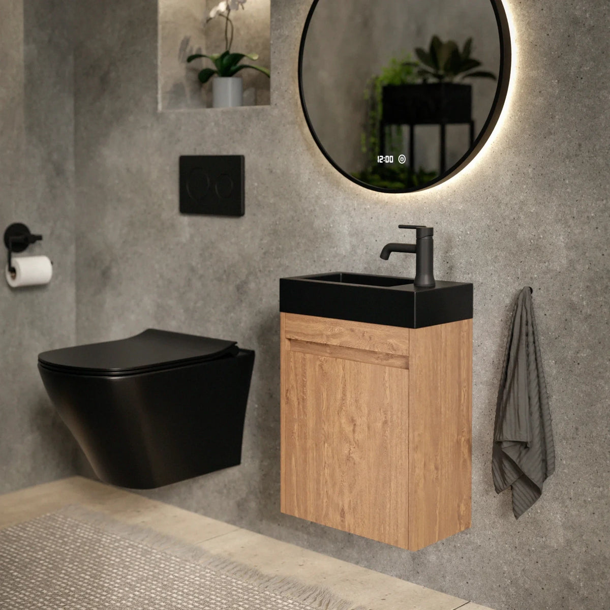 Toiletmeubel Elen - 40cm - Warm Eiken - Wastafel Zwart