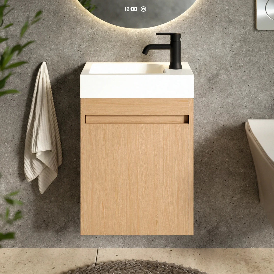 Toiletmeubel Vivo - 40cm - Licht Eiken - Wastafel Wit