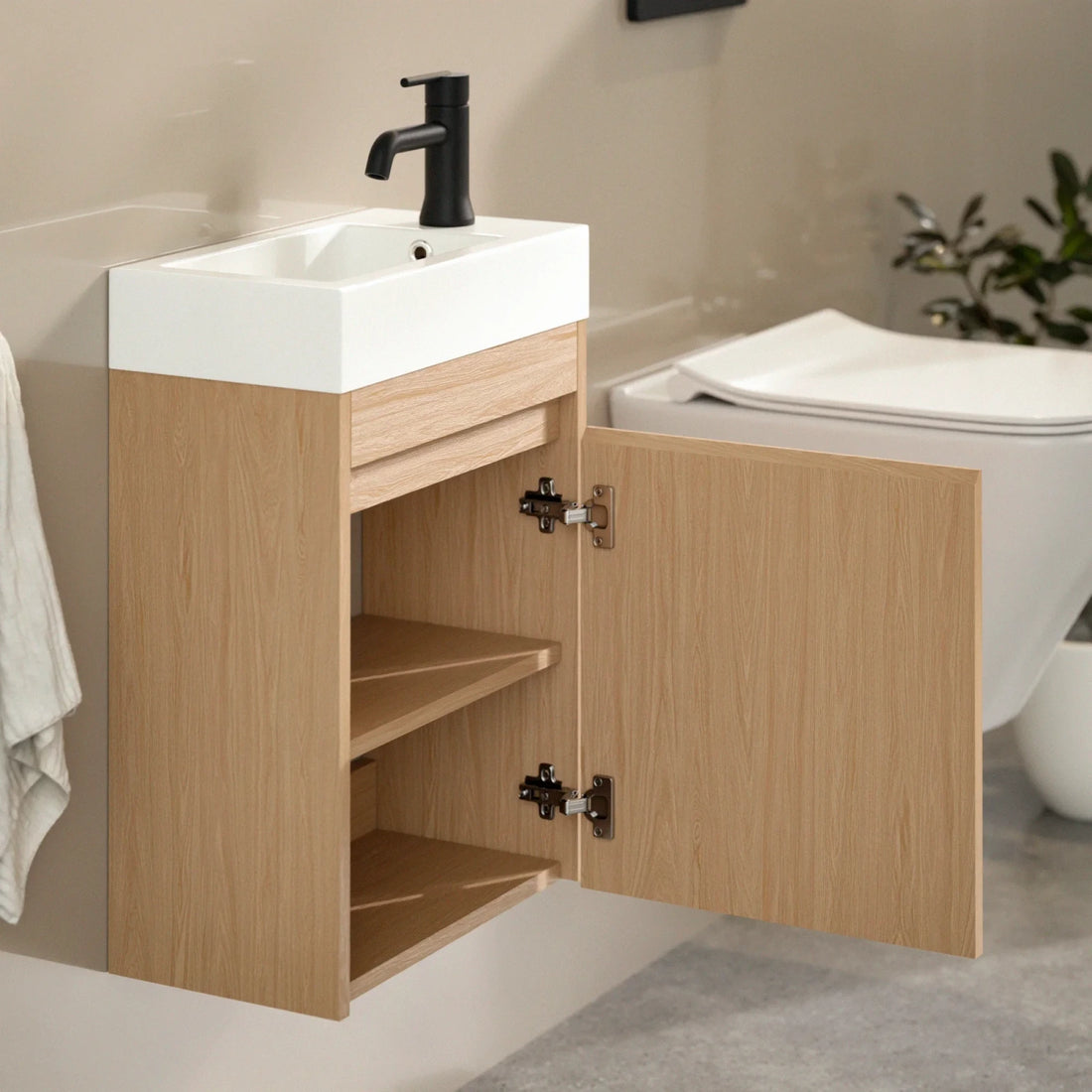 Toiletmeubel Vivo - 40cm - Licht Eiken - Wastafel Wit