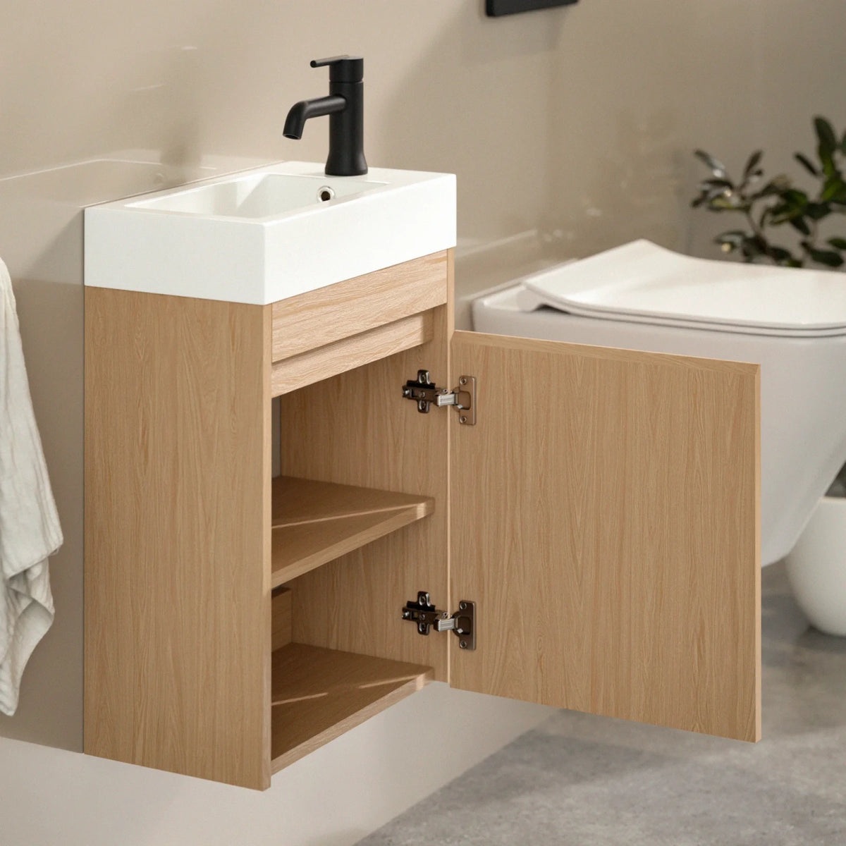 Toiletmeubel Vivo - 40cm - Licht Eiken - Wastafel Wit
