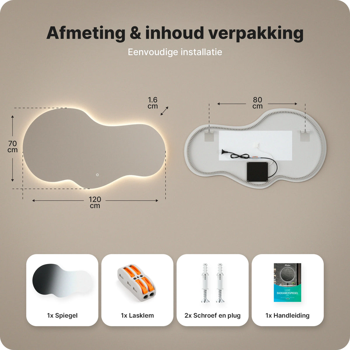 Badkamerspiegel - 120x70 - Asymmetrisch - Frameloos - PRE-ORDER
