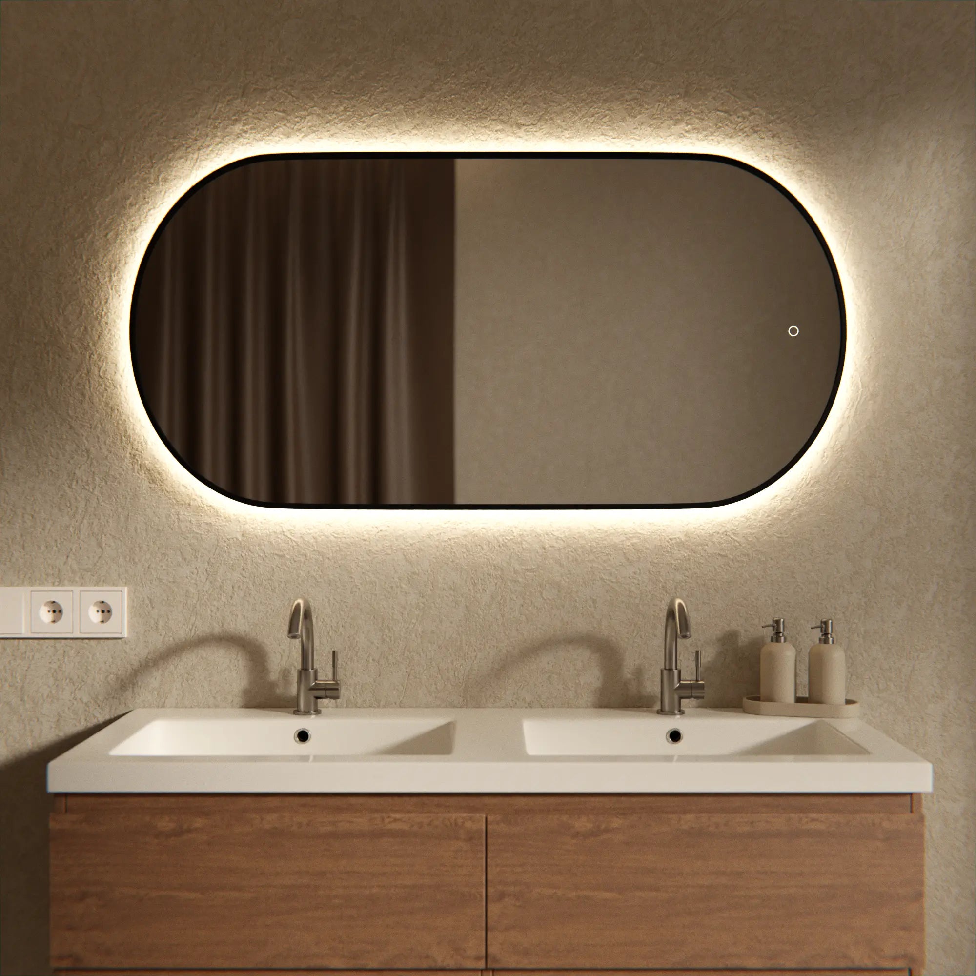 Badkamerspiegel - 120x60cm Ovaal - Zwart Frame