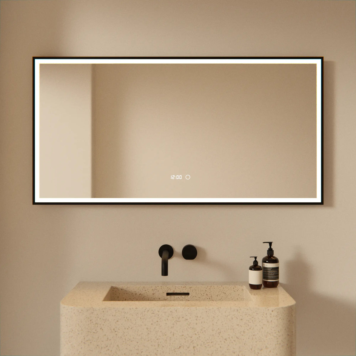 Badkamerspiegel - 120x60 - Rechthoekig - Zwart Frame