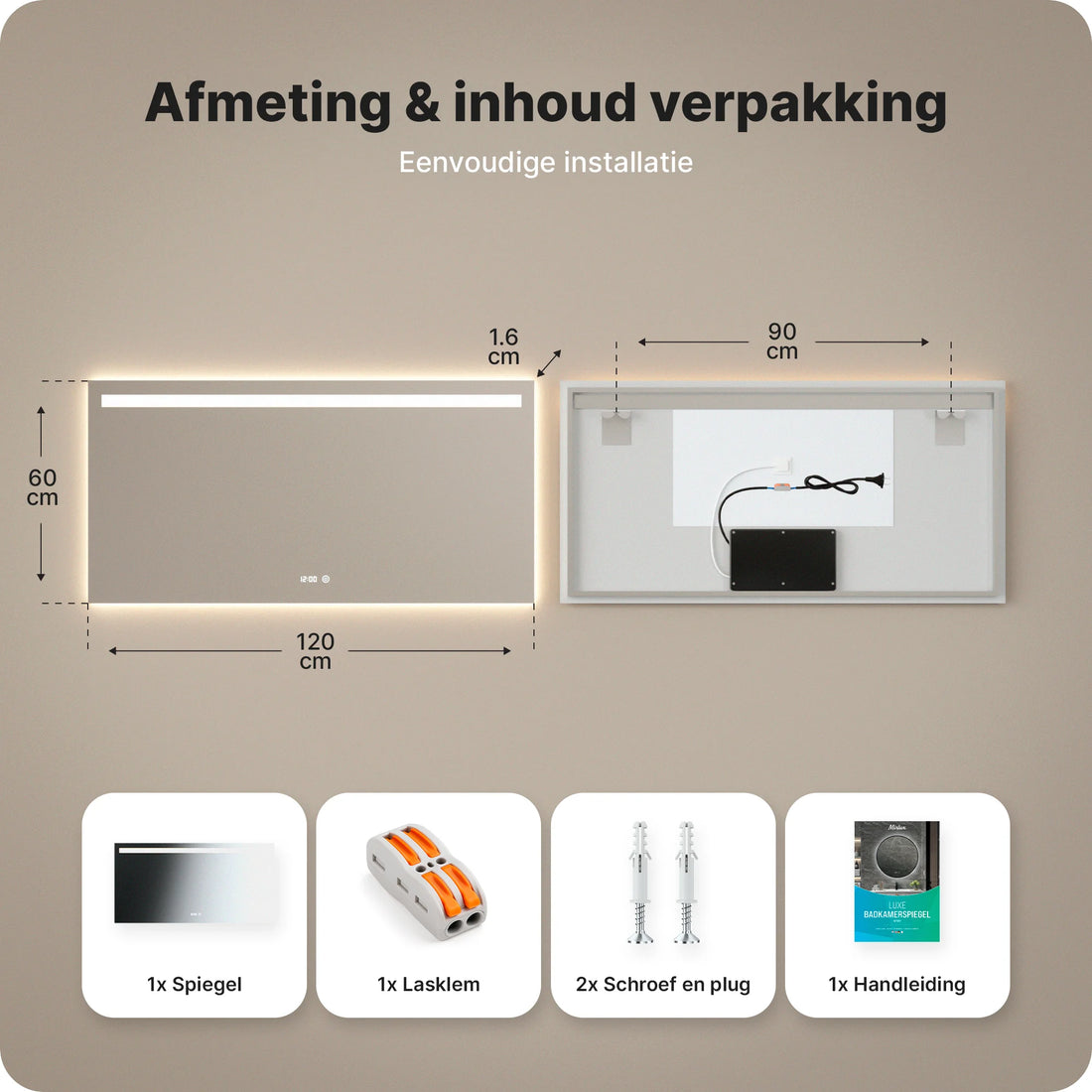 Badkamerspiegel - 120x60cm - Frameloos - PRE-ORDER