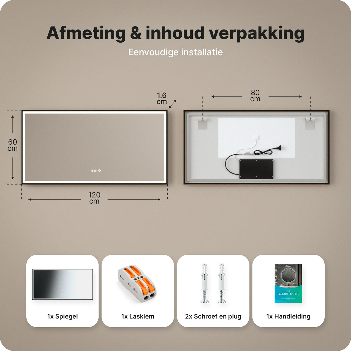 Badkamerspiegel - 120x60 - Rechthoekig - Zwart Frame - PRE-ORDER