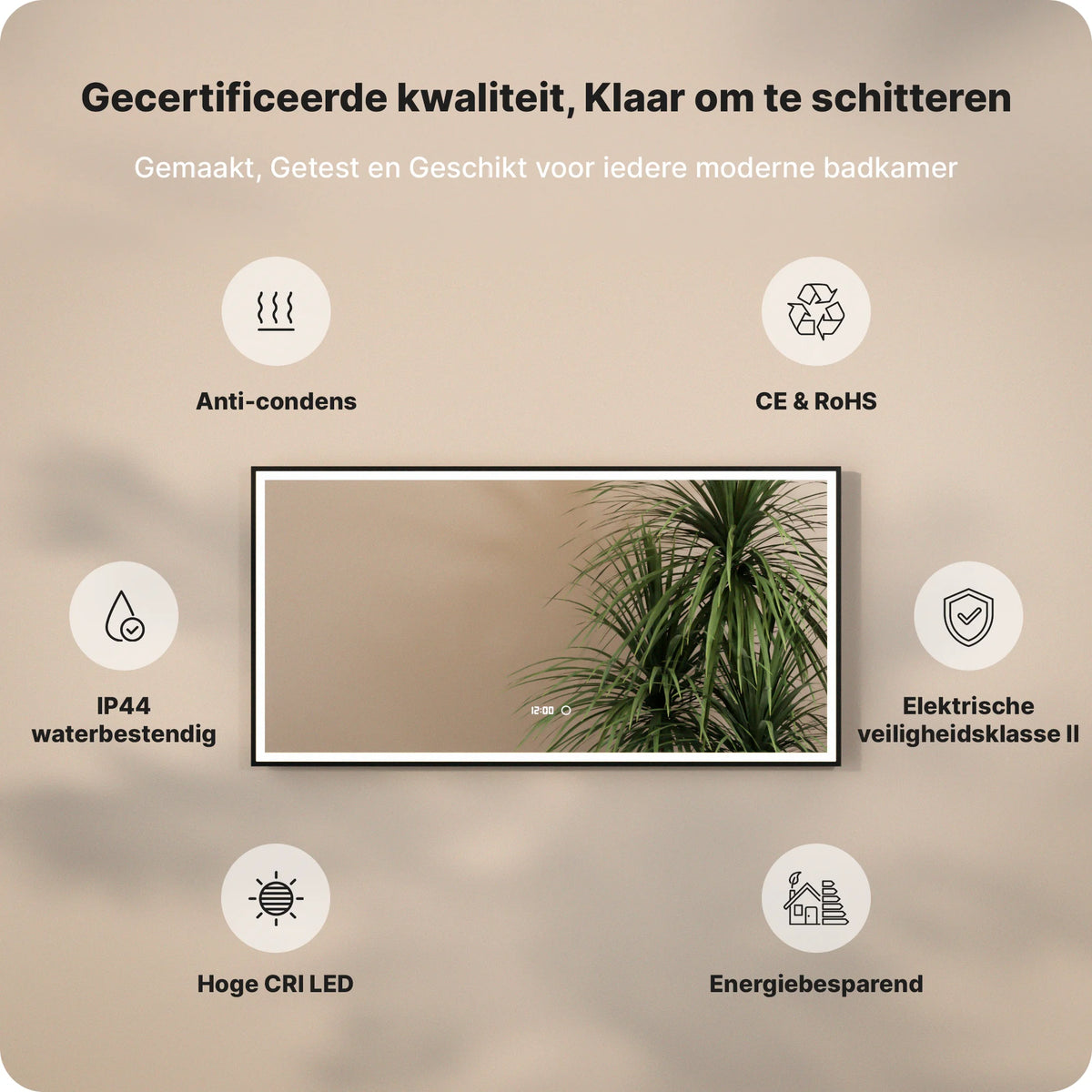 Badkamerspiegel - 120x60 - Rechthoekig - Zwart Frame - PRE-ORDER
