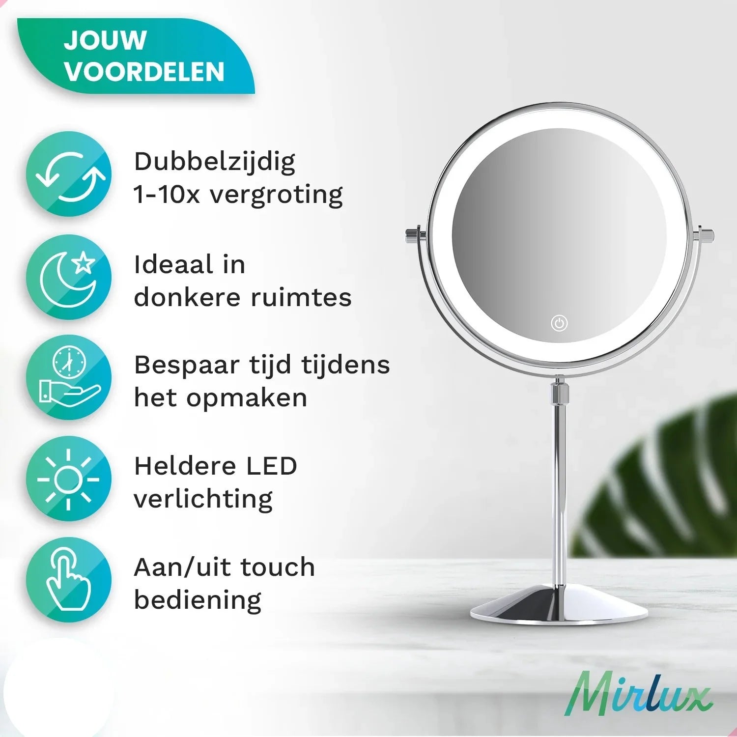 Make-Up Spiegel - Hoogte verstelbaar - Chrome - 1-10x Vergroting