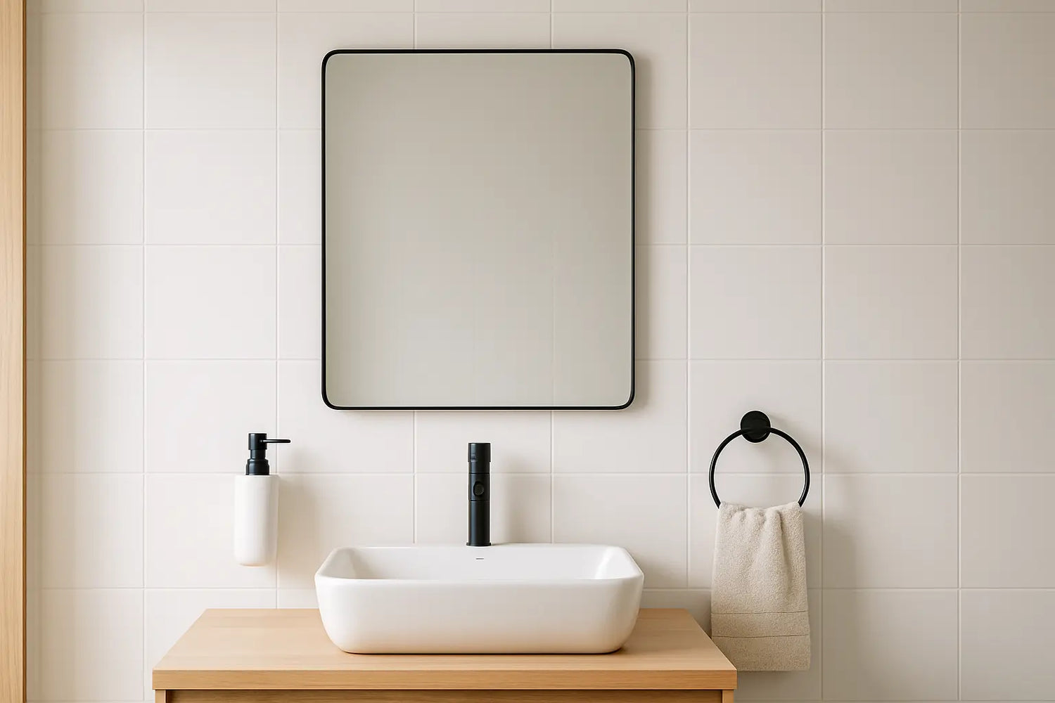 Hoe hoog hang je een badkamerspiegel boven de wastafel?