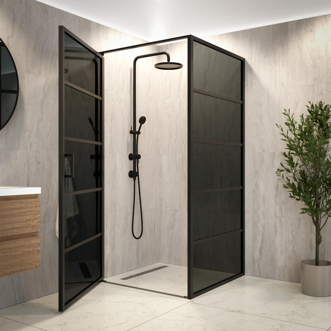 Douchecabine Oris - 90 x 90 x 200cm - Zwart - Met Strepen- Rookglas Nano Coating