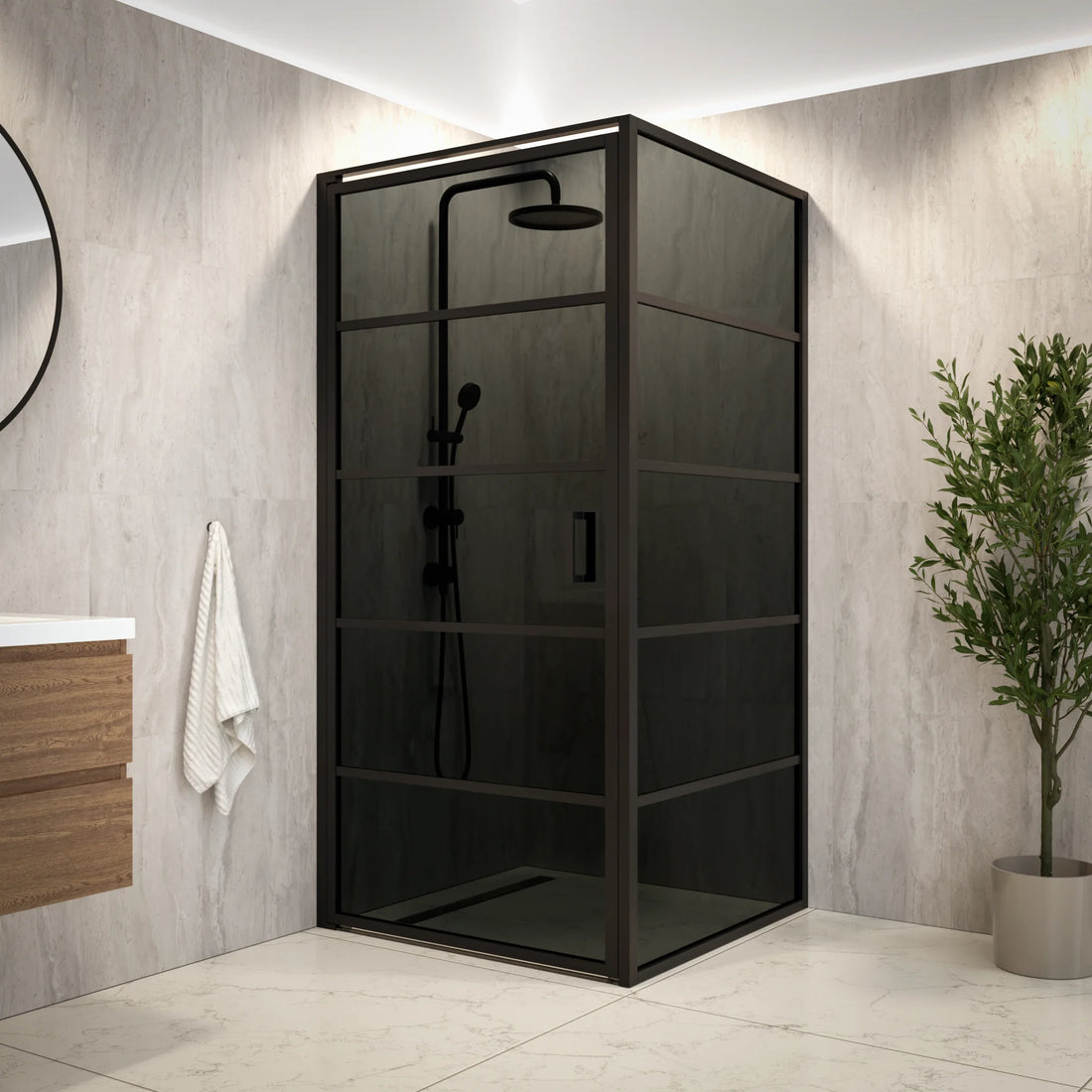 Douchecabine Oris - 90 x 90 x 200cm - Zwart - Met Strepen- Rookglas Nano Coating