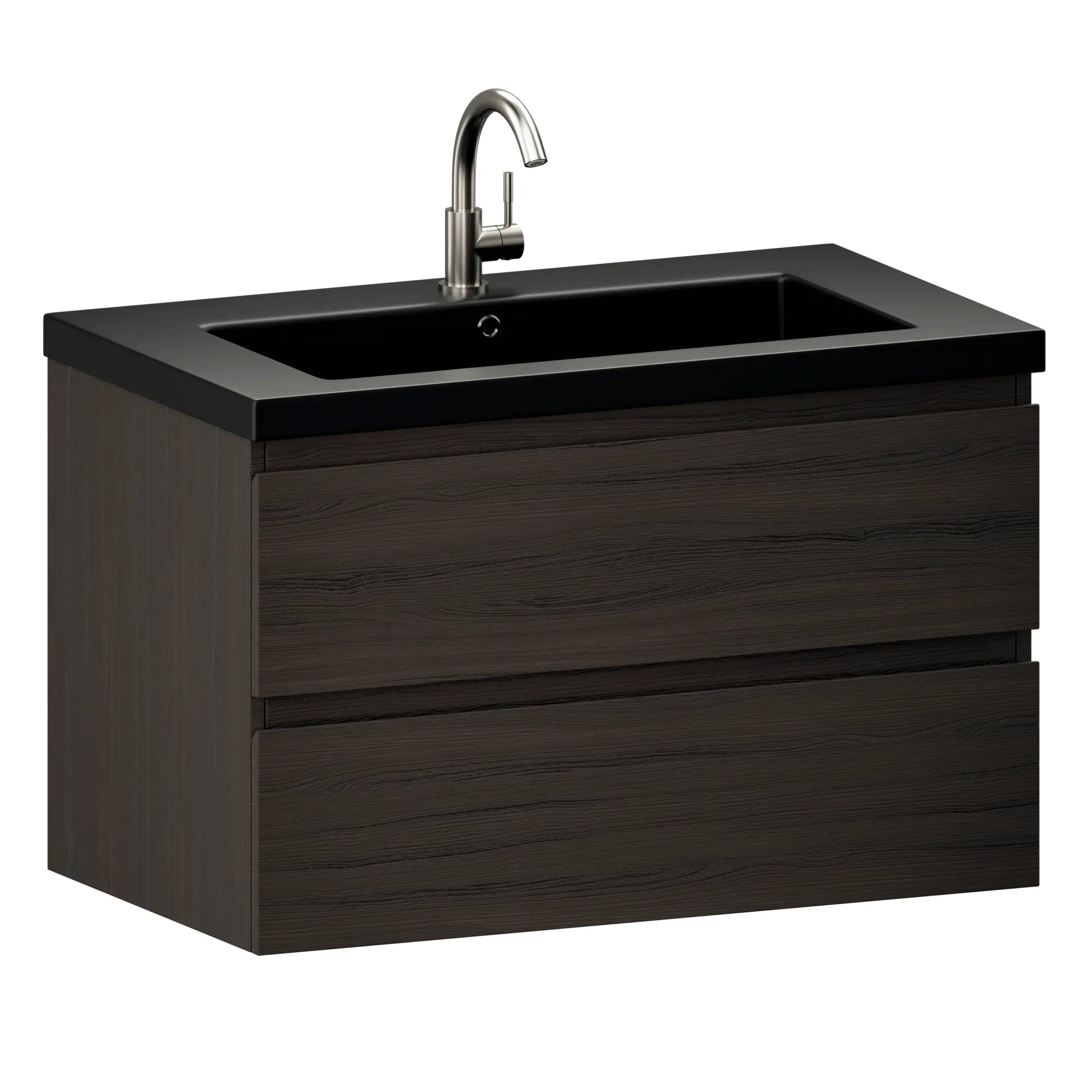 Badkamermeubel Sova - 80cm - Walnoot - Wastafel Wit Zwart - PRE-ORDER