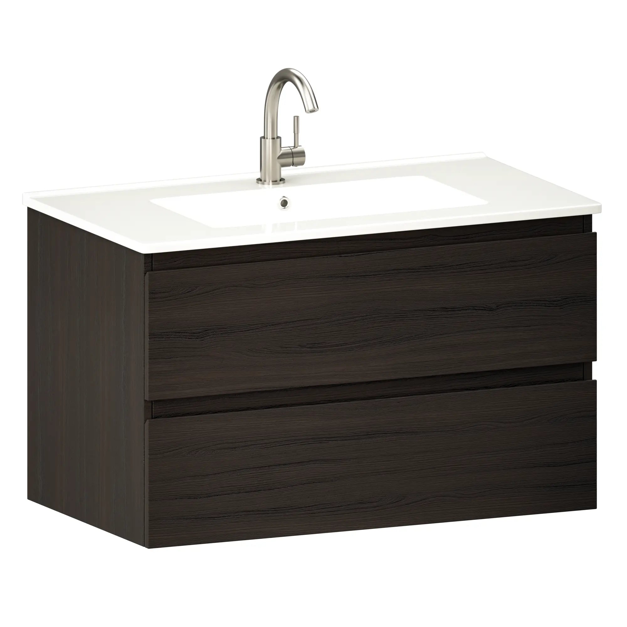 Badkamermeubel Luma - 80 cm - Walnoot hout  - Witte wastafel - PRE-ORDER