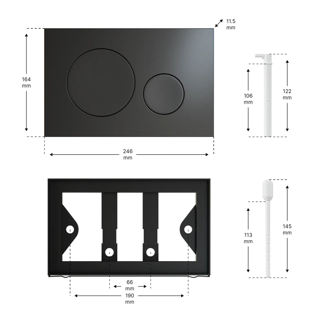 Mirlux Bedieningsplaat - Mat Zwart - ABS Kunstof DualFlush - PRE-ORDER