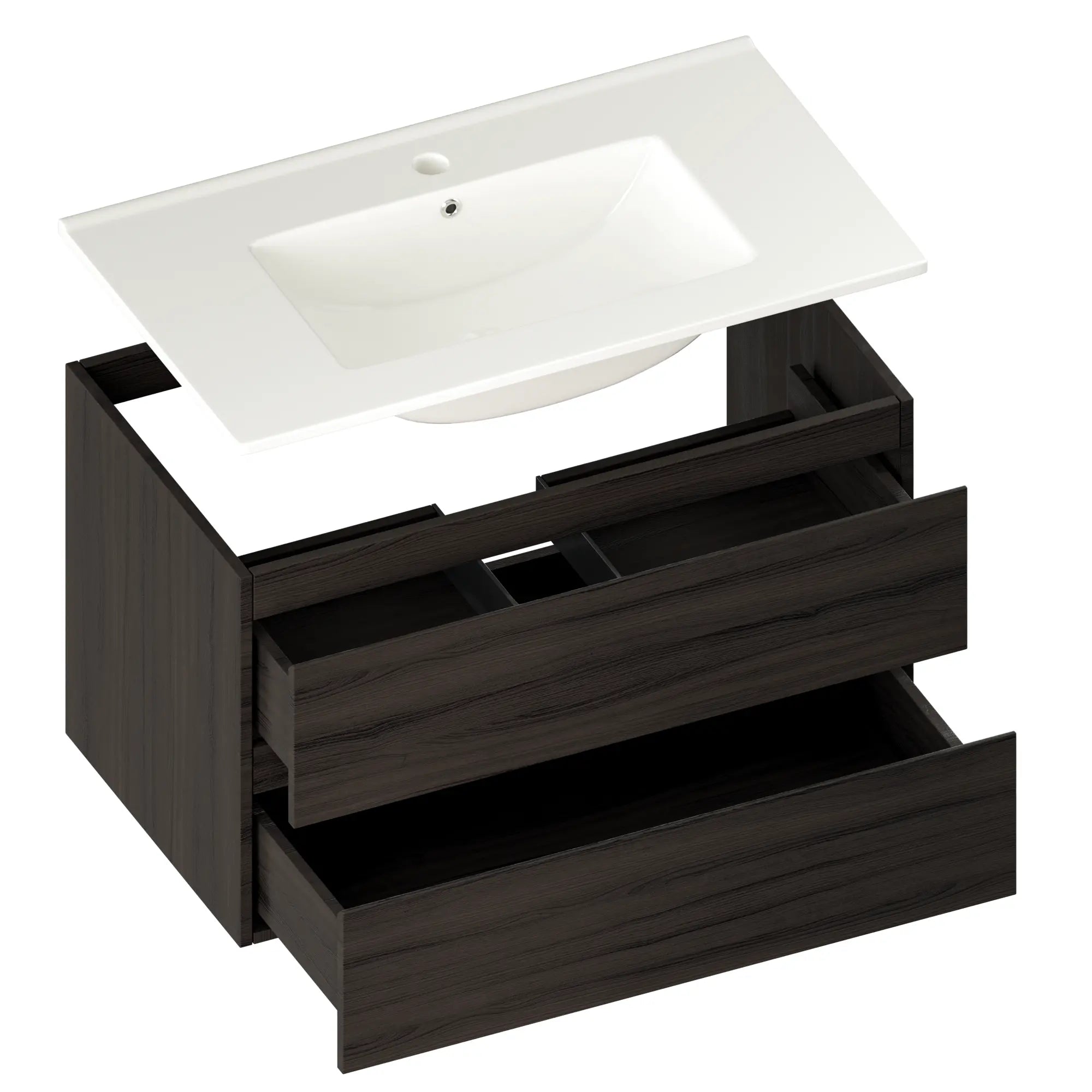 Badkamermeubel Luma - 80 cm - Walnoot hout  - Witte wastafel - PRE-ORDER