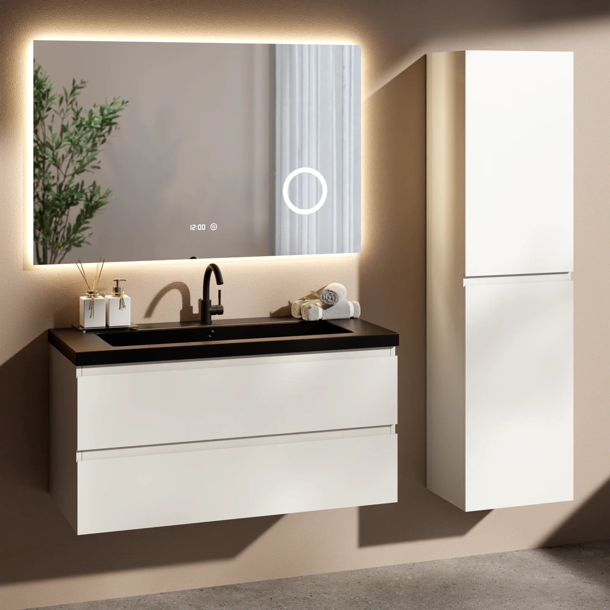 Badkamermeubel set Paris - 100cm - Wit - Wastafel Zwart - PRE-ORDER