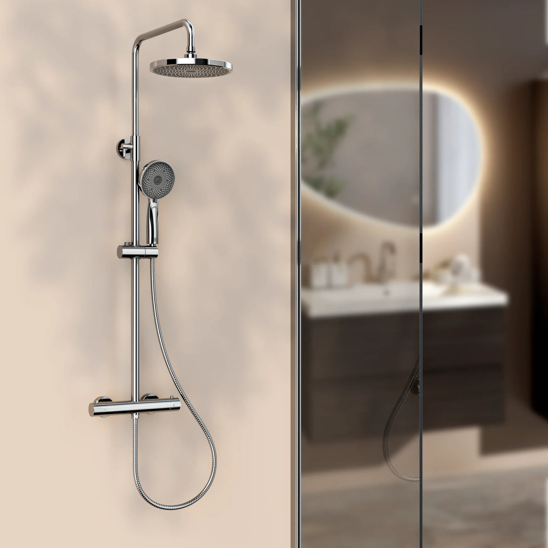 Regendouche Luno - Chroom met Thermostaatkraan - 22 cm