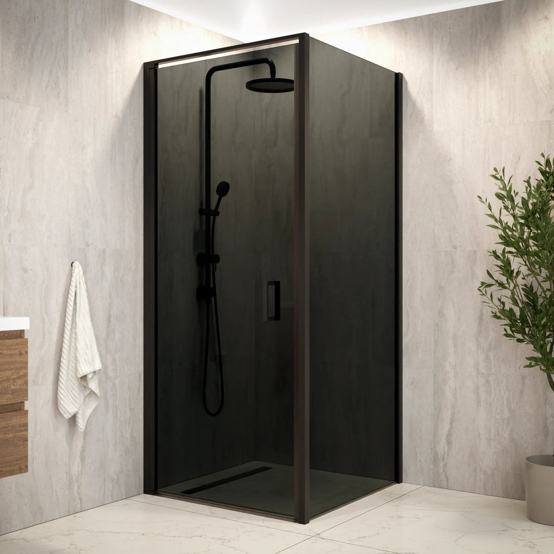 Douchecabine Vela - 90 x 90 x 200cm - Zwart - Rookglas met Nano Coating