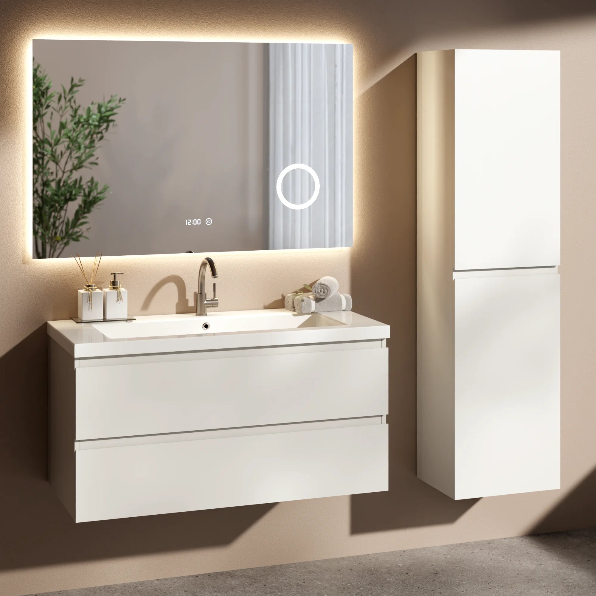 Badkamermeubel set London - 100cm - Wit - Wastafel Wit - PRE-ORDER