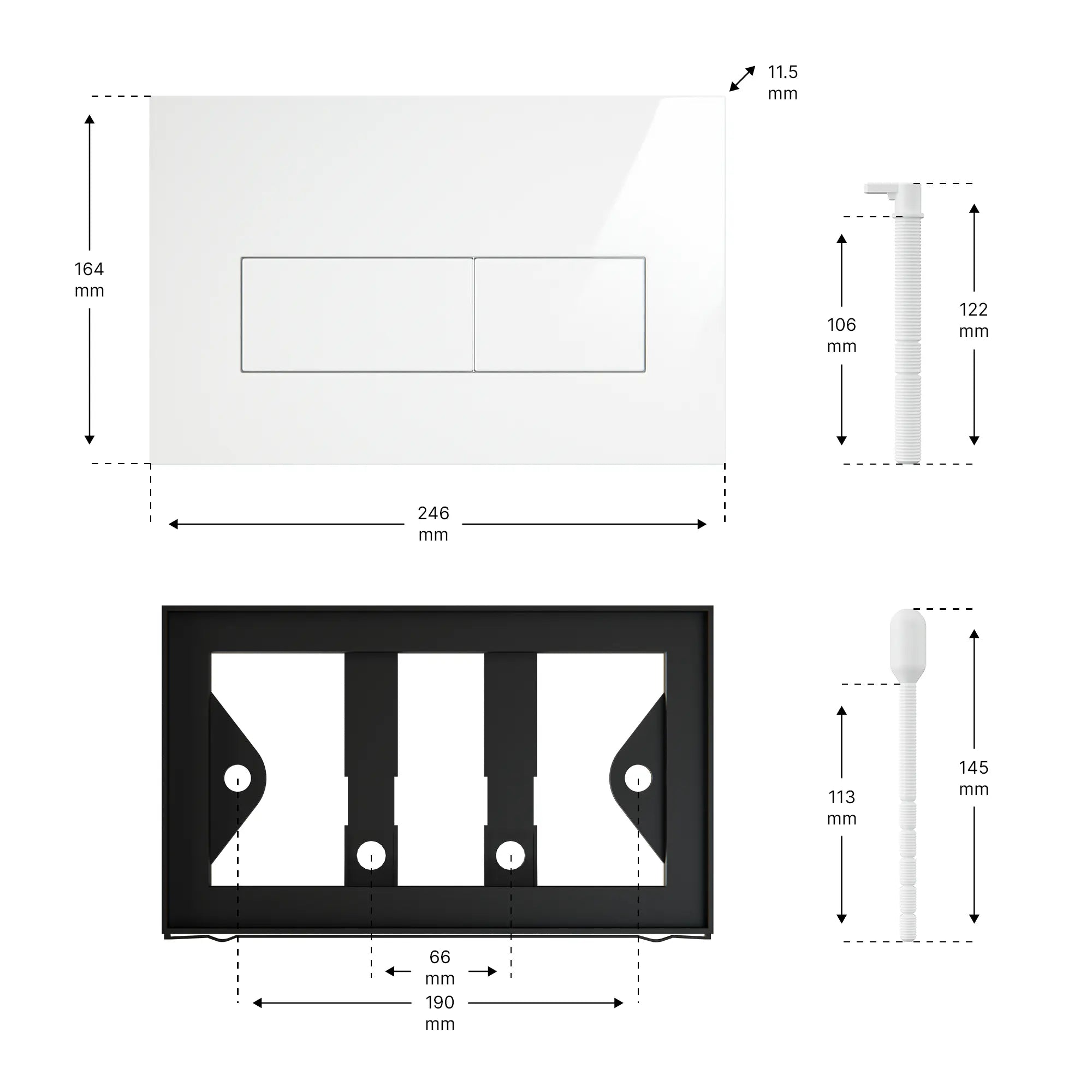 Mirlux Bedieningsplaat - Glanzend wit- ABS Kunstof DualFlush - PRE-ORDER