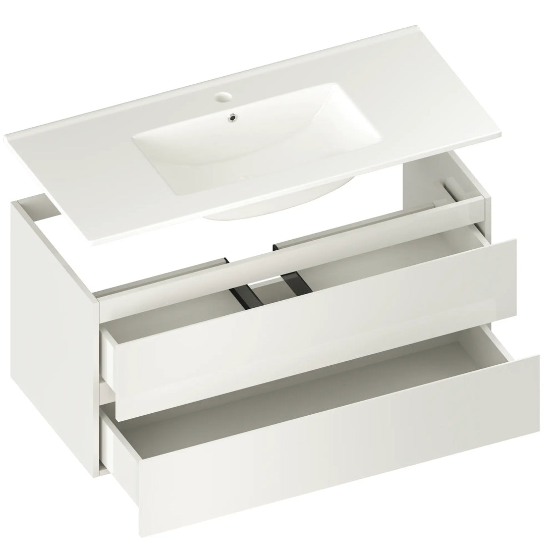 Badkamermeubel Varo - 100 cm - Glanzend wit - Witte wastafel