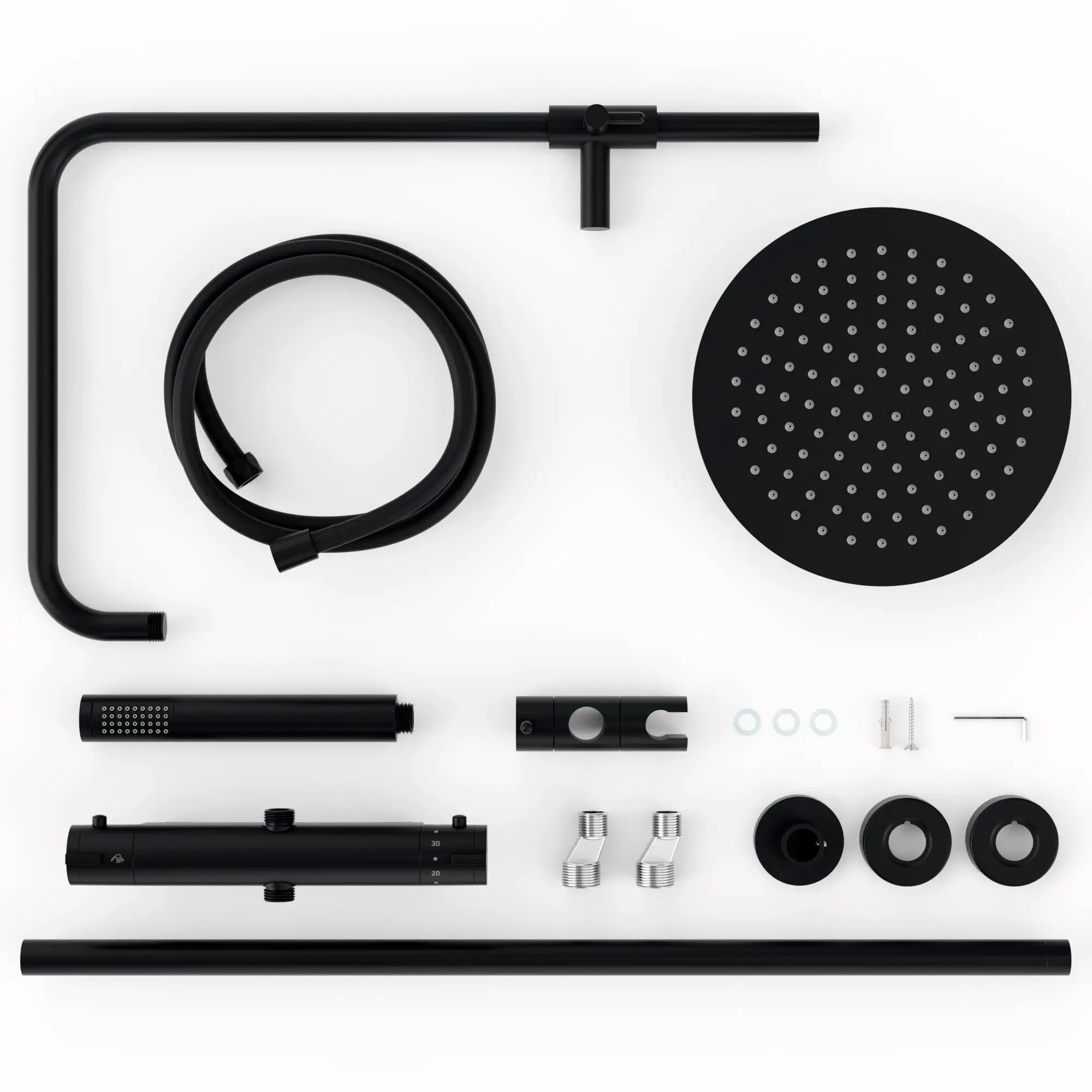 Regendouche Valo - Mat Zwart met Thermostaatkraan - 25 cm - PRE-ORDER