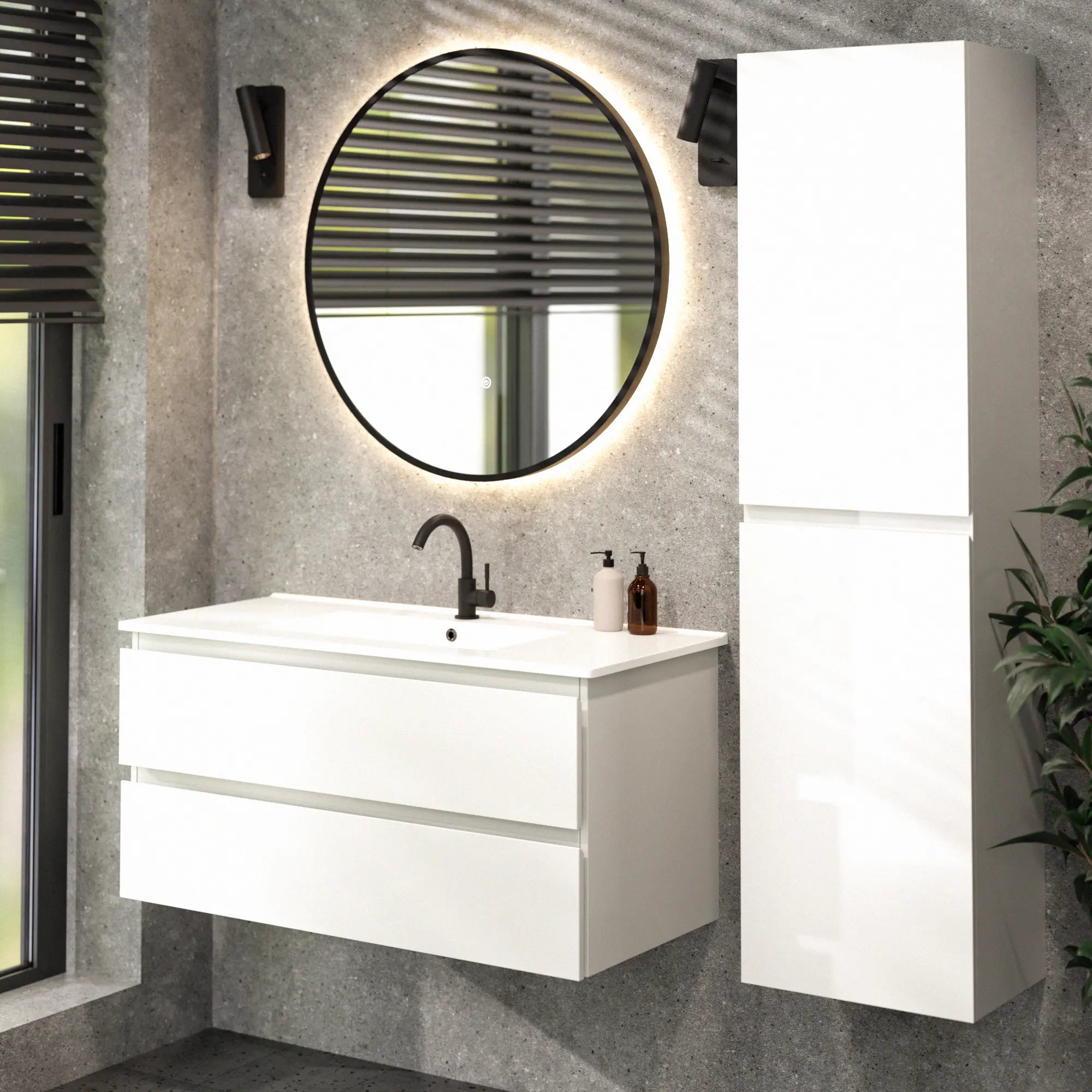 Badkamermeubel Varo - 100 cm - Wit - Witte wastafel - PRE-ORDER
