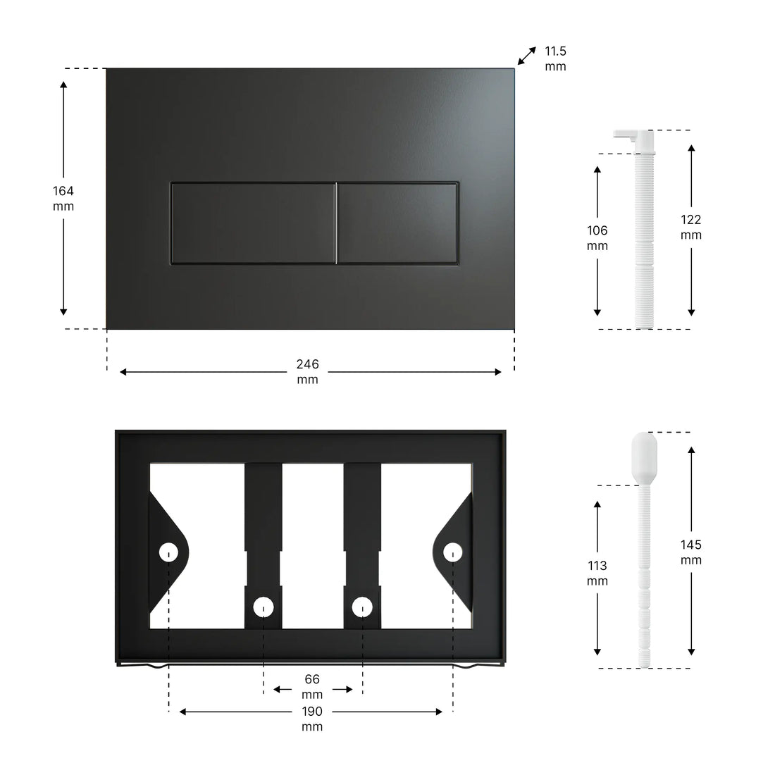 Mirlux Bedieningsplaat - Mat Zwart - ABS Kunstof DualFlush