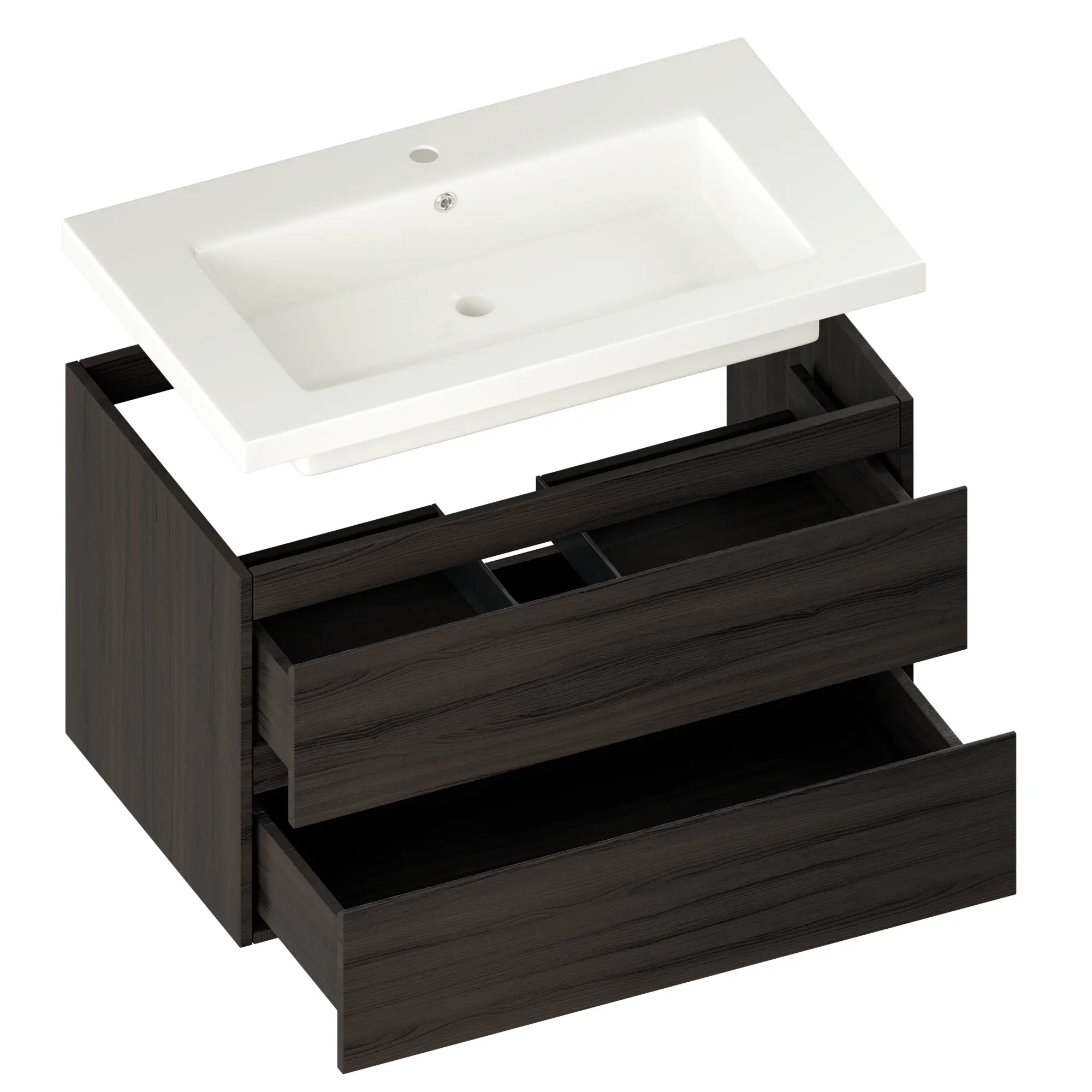 Badkamermeubel Sova - 80cm - Walnoot hout - Wastafel Wit - PRE-ORDER