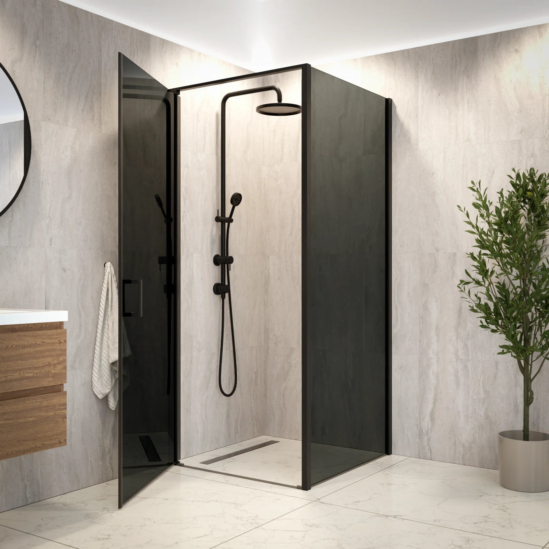Douchecabine Vela - 90 x 90 x 200cm - Zwart - Rookglas met Nano Coating
