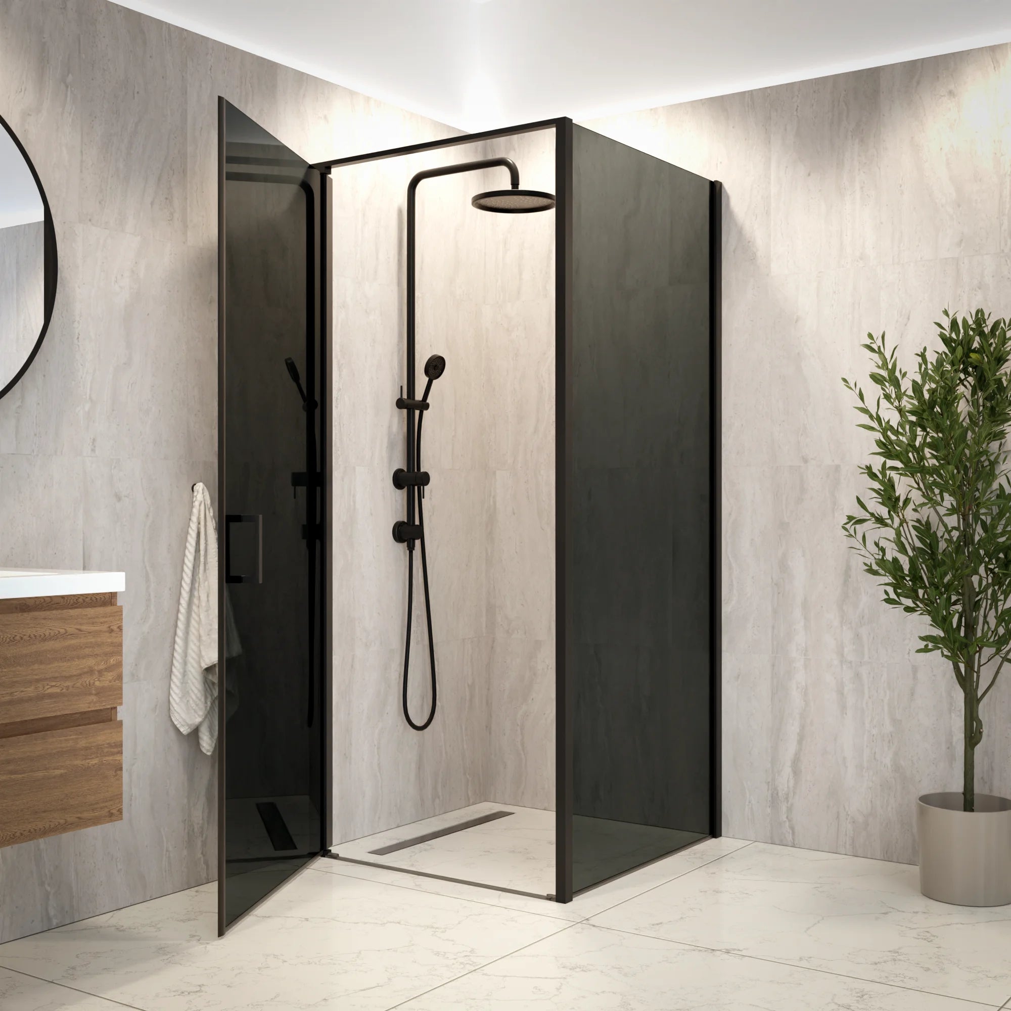 Douchecabine Vela - 90 x 200 - Smoked Glass - Zwart