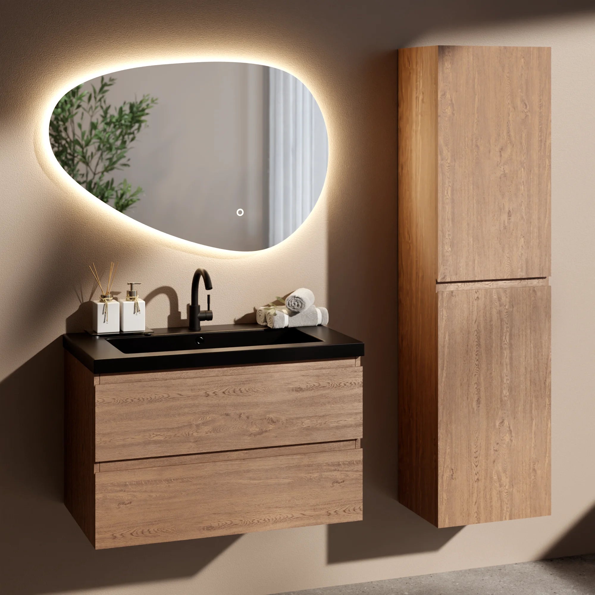 Badkamermeubel set Verona - 80 - Warm Eiken - Wastafel Zwart