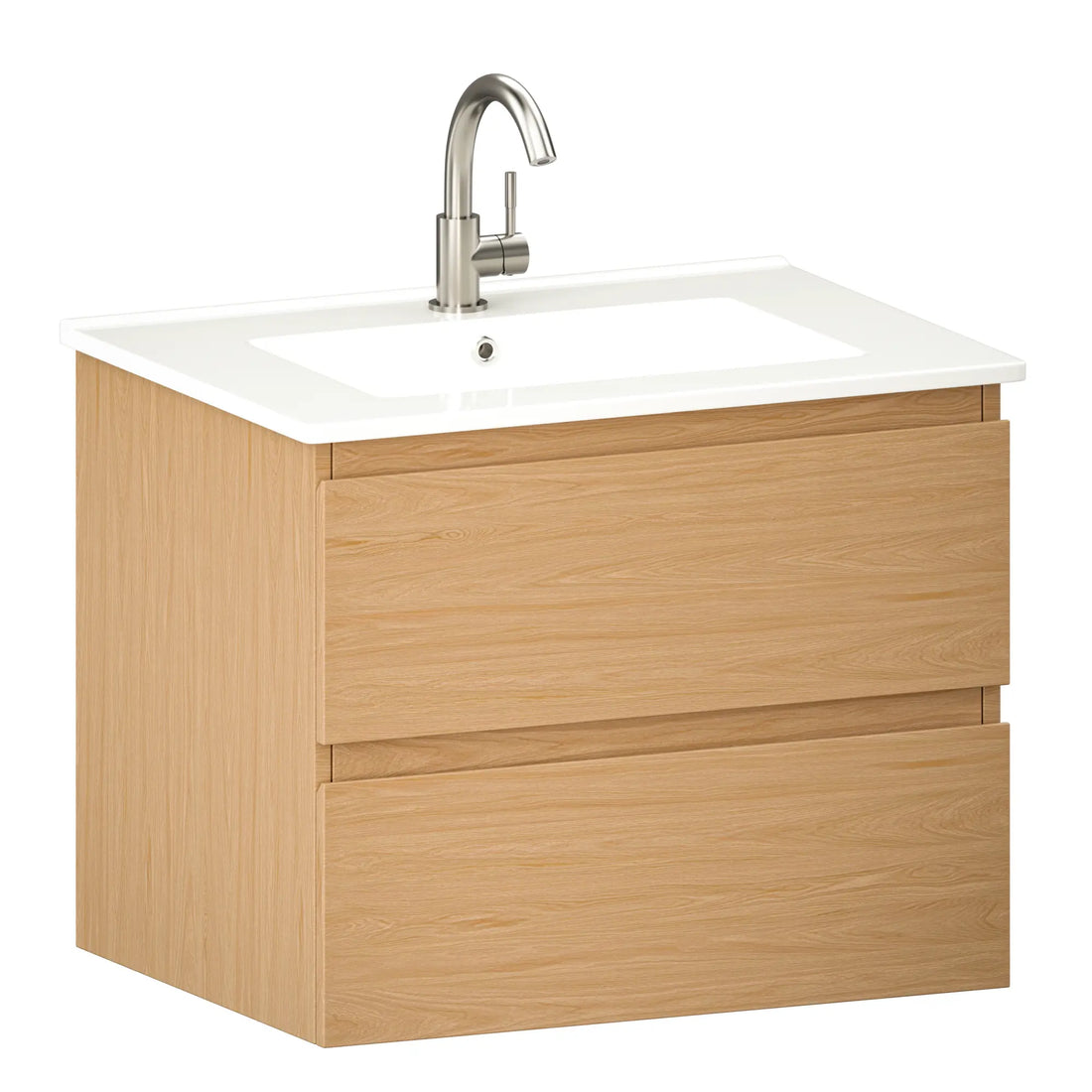 Badkamermeubel Norvi - 60 cm - Licht Eiken - Witte wastafel