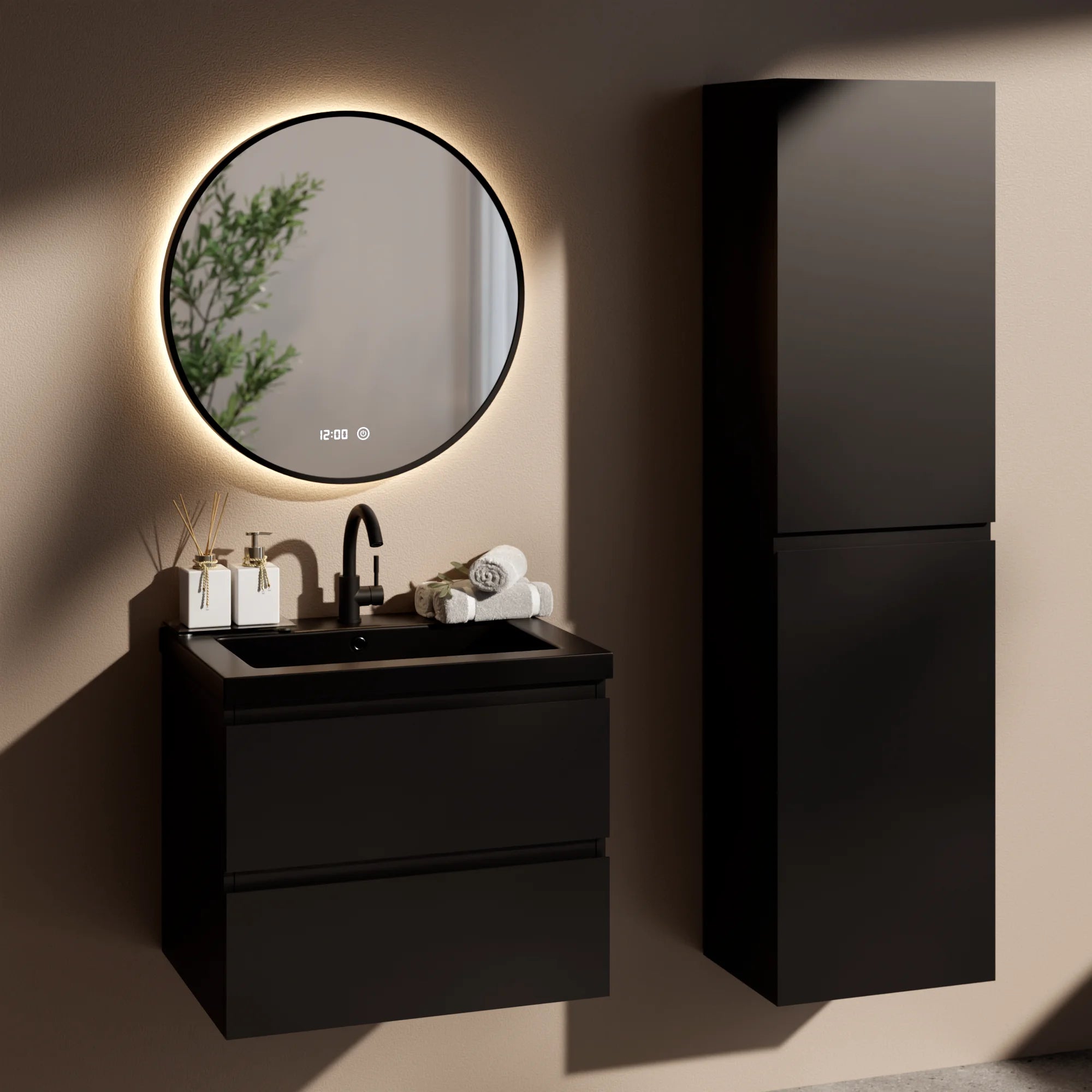 Badkamermeubel set Novara - 60cm - Mat Zwart - Wastafel Zwart - PRE-ORDER