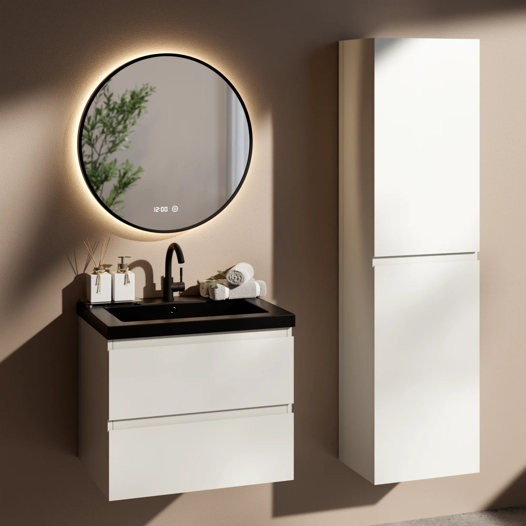 Badkamermeubel set Paris - 60cm - Wit - Wastafel Zwart - PRE-ORDER