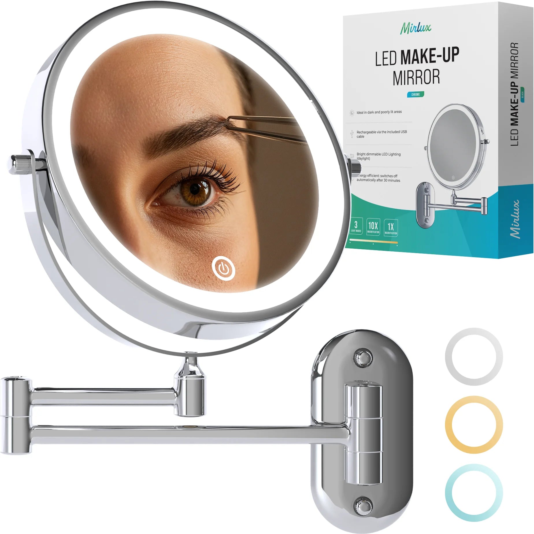 Make-Up Spiegel - Oplaadbaar - Chroom - 1-10x Vergroting