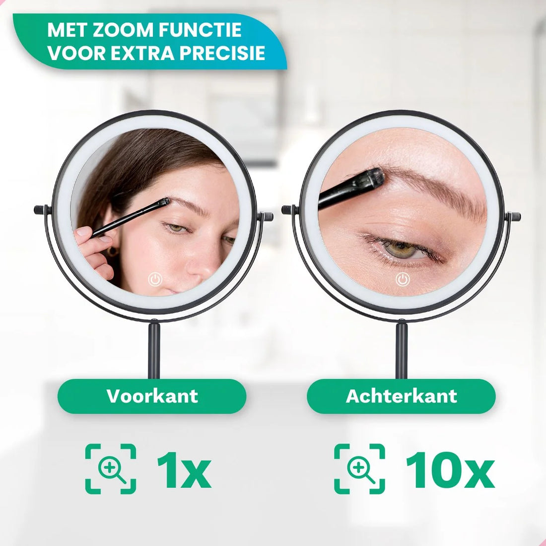 Make-Up Spiegel - Oplaadbaar - Zwart - 1-10x Vergroting