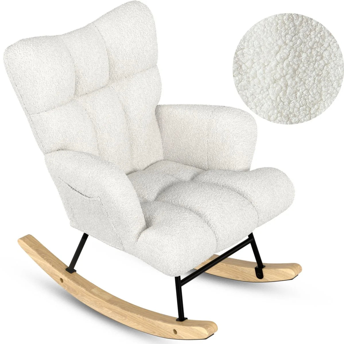 Schommelstoel Teddy Wit - Voedingsstoel Stoel Babykamer - Fauteuil met Armleuning Design