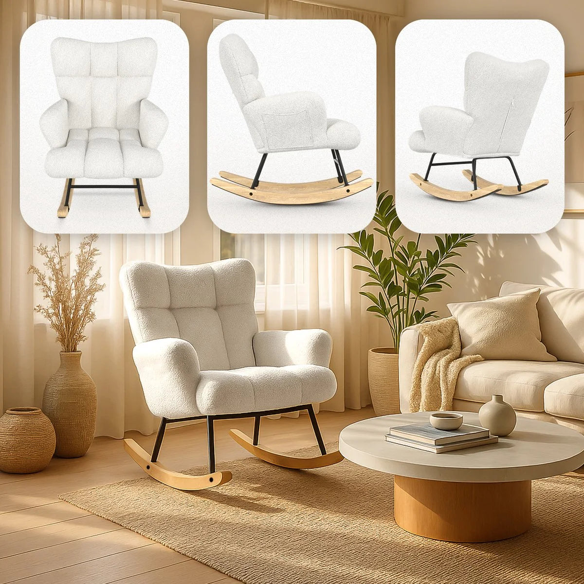 Schommelstoel Teddy Wit - Voedingsstoel Stoel Babykamer - Fauteuil met Armleuning Design