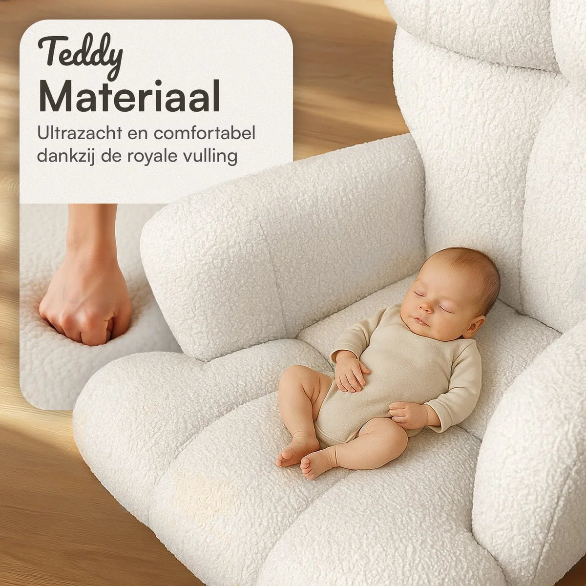 Schommelstoel Teddy Wit - Voedingsstoel Stoel Babykamer - Fauteuil met Armleuning Design