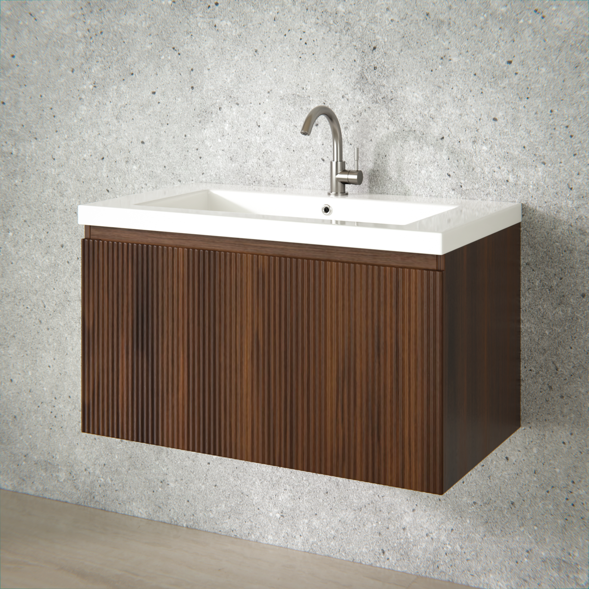 Badkamermeubelset Sova - 80cm - Walnoot - Wastafel Wit