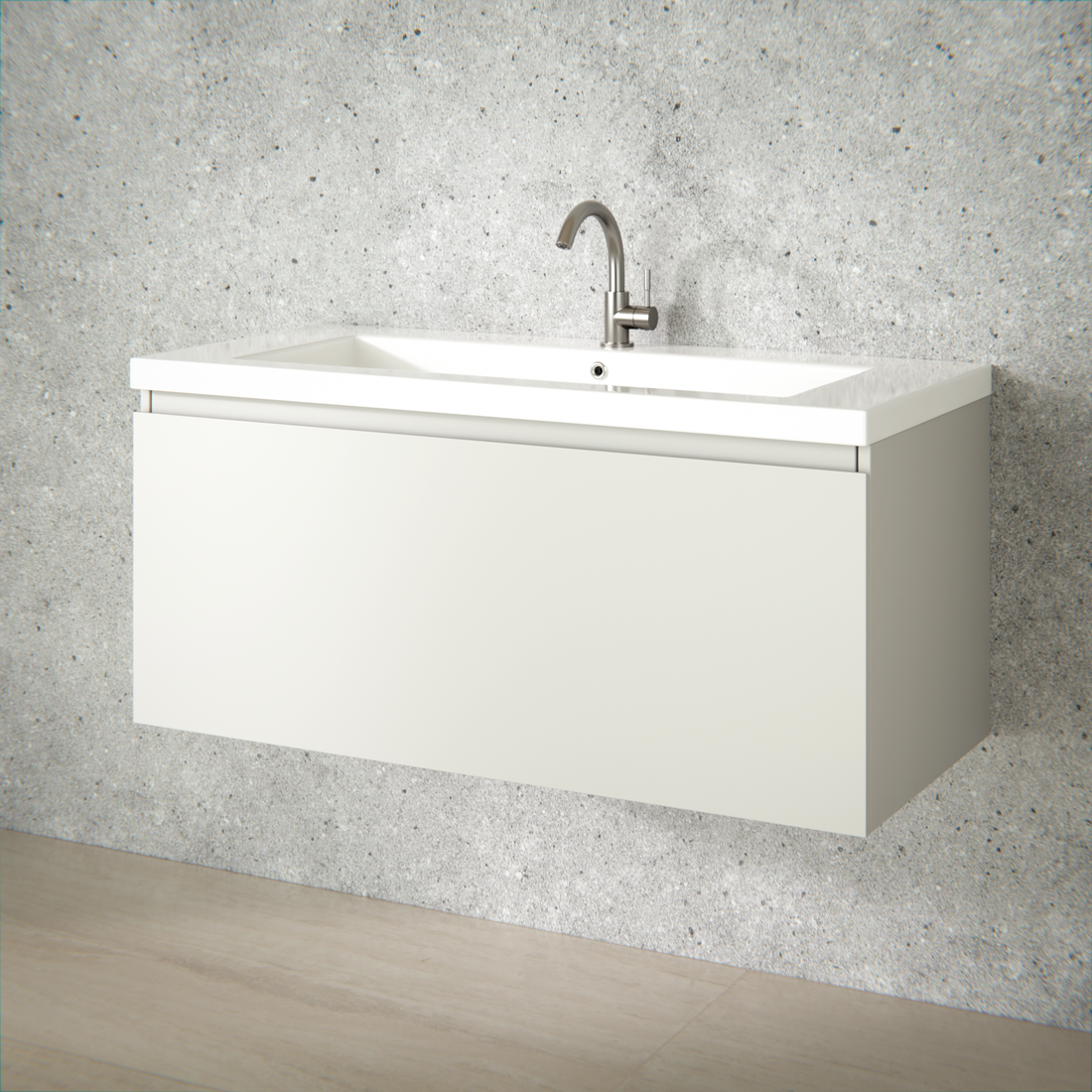 Badkamermeubel Indy - 100cm - Taupe - Wastafel Wit
